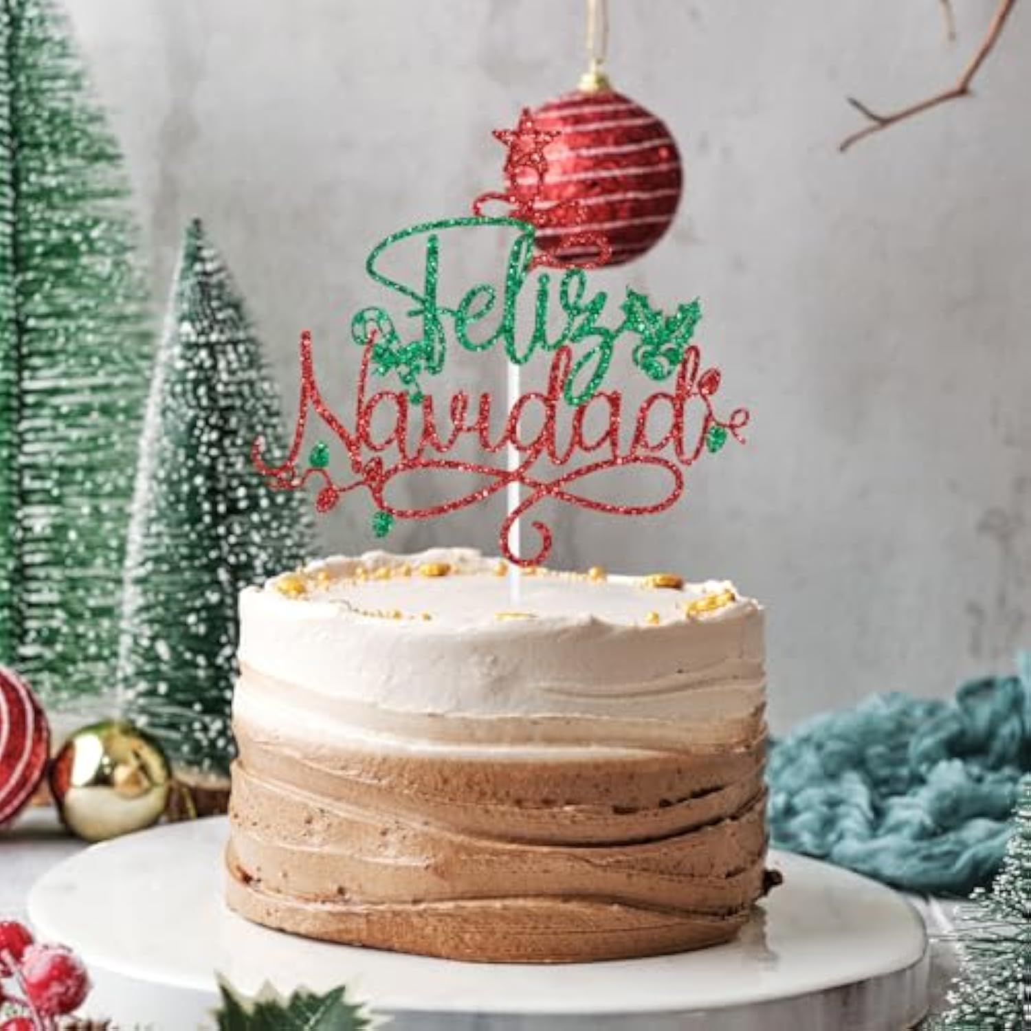 Feliz Navidad Cake Topper Red Green Xmas Party Decor