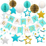 Mint Happy Birthday Party Decorations – Banner, Honeycomb Balls, Star Swirls & Garland for All Ages