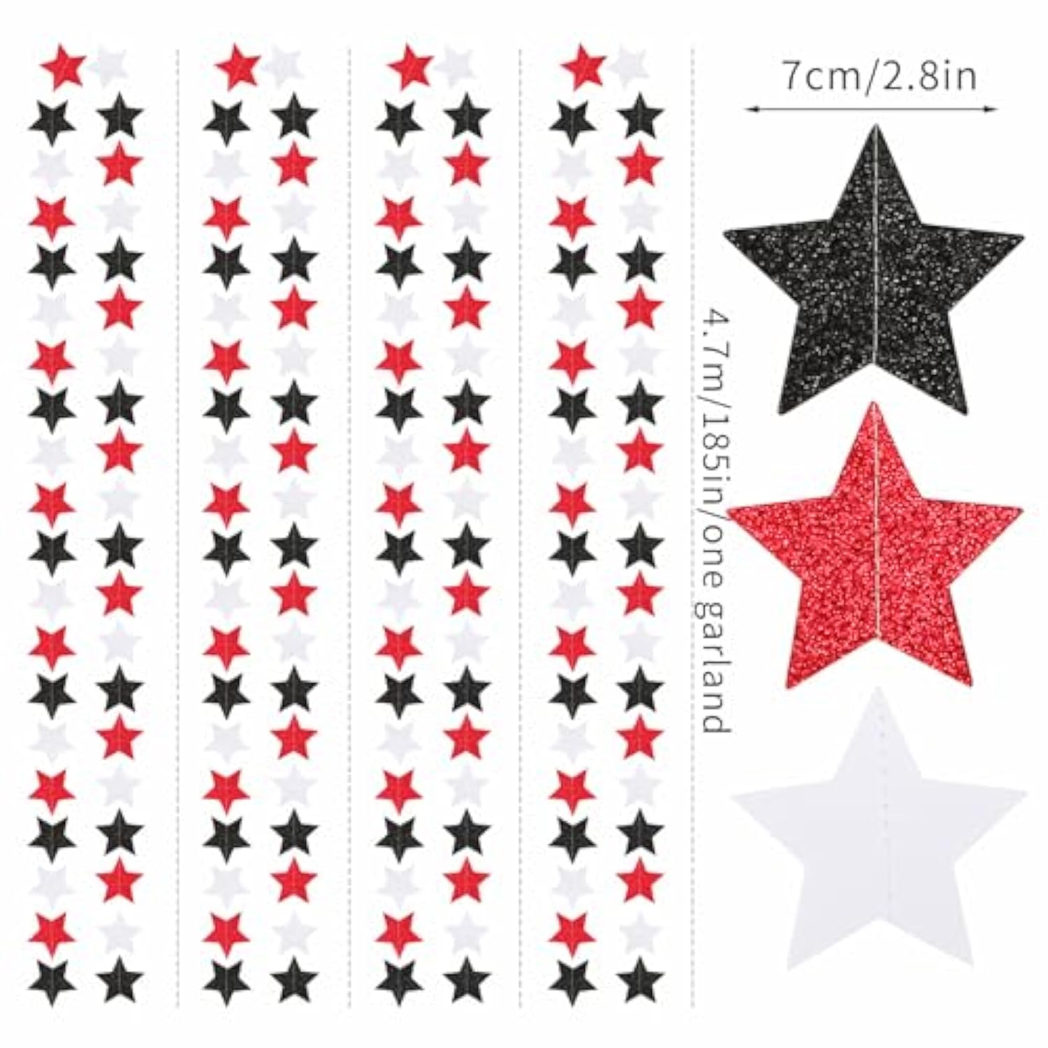 Black White-Red 62Ft Star Garland – Birthday, Graduation, Wedding & Classroom Décor
