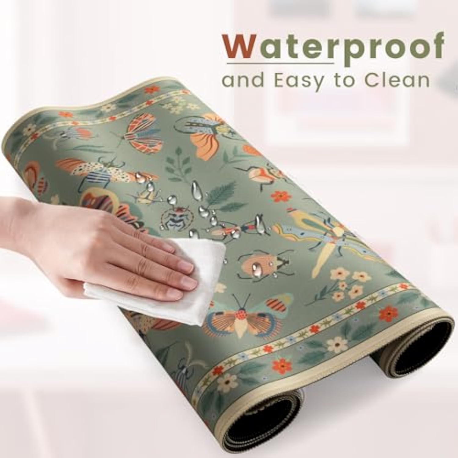 Large Mouse Pad For Desk, Desk Matt For Desktop, Non-Slip Cute Keyboard Mats, Floral Keyboard Mat With Stitched Edge For Gaming, Office Aesthetics (Green)