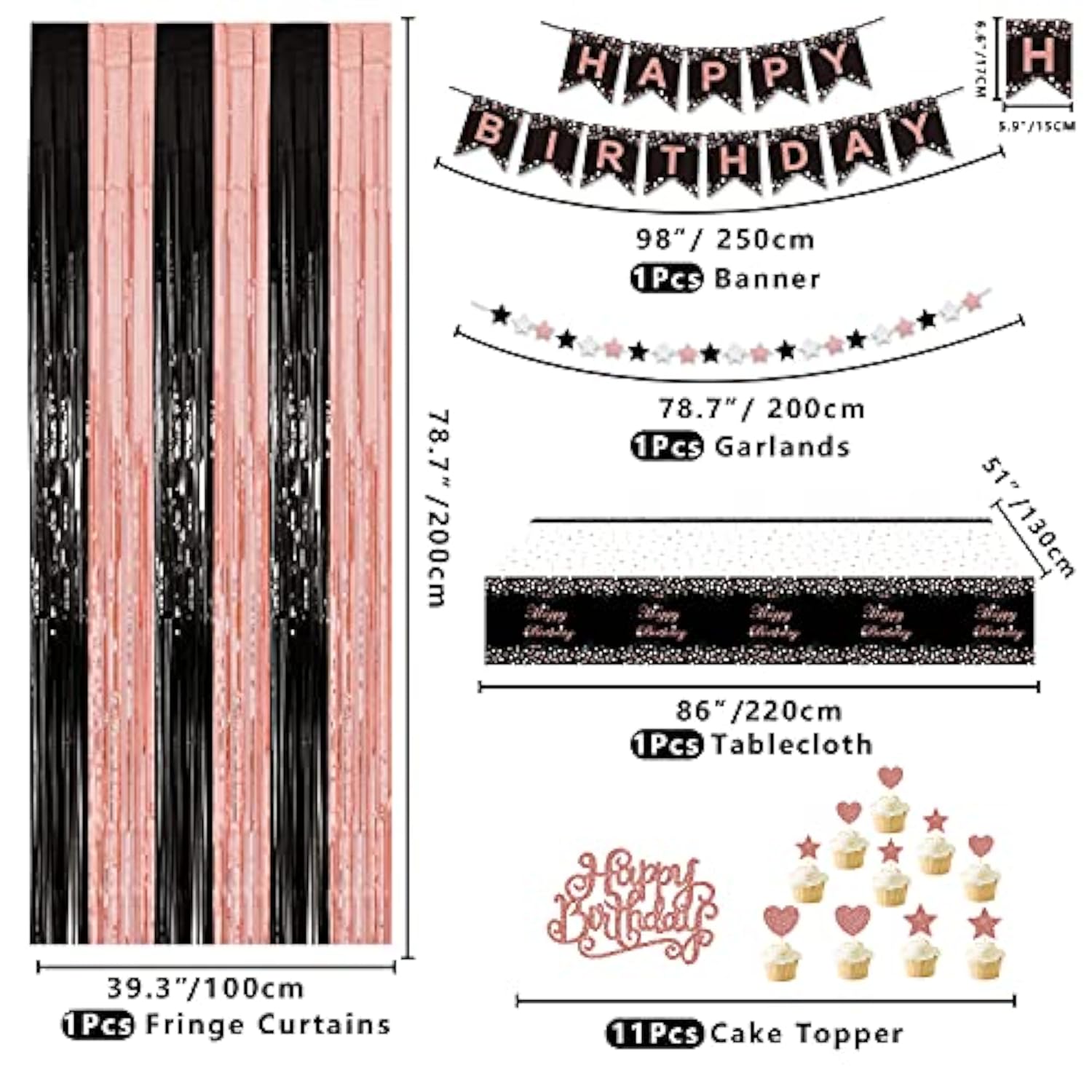 Rose Gold Black Party Decorations Banner Balloons Table Decor for Any Age