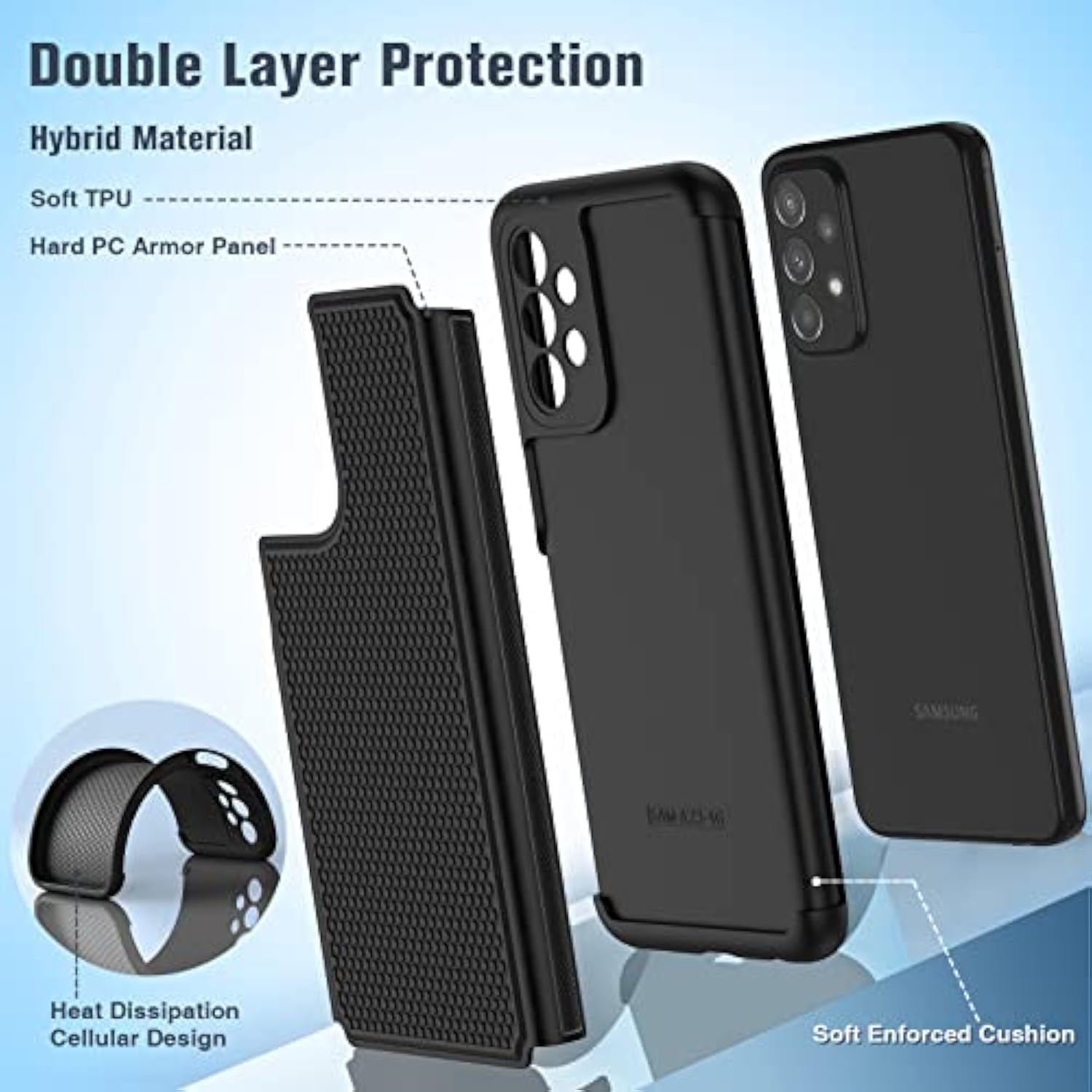 For Samsung Galaxy A23 5G Case: (Samsung Galaxy A23 4G Lte) Dual Layer Protective Heavy Duty Cell Phone Cover Shockproof Rugged With Non Slip Textured Back Bumper - 6.6Inch Black