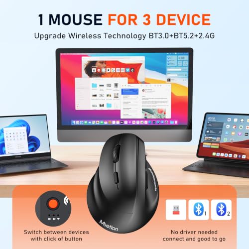 Left-Handed Ergonomic Mouse, Wireless Vertical Rgb Rechargeable Mouse, Bluetooth(5.2 + 3.0) & Usb-A With Usb-C Adapter 4 Adjustable Dpi Mice For Mac/Windows/Pc/Tablet/Ipad Black