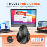 Left-Handed Ergonomic Mouse, Wireless Vertical Rgb Rechargeable Mouse, Bluetooth(5.2 + 3.0) & Usb-A With Usb-C Adapter 4 Adjustable Dpi Mice For Mac/Windows/Pc/Tablet/Ipad Black