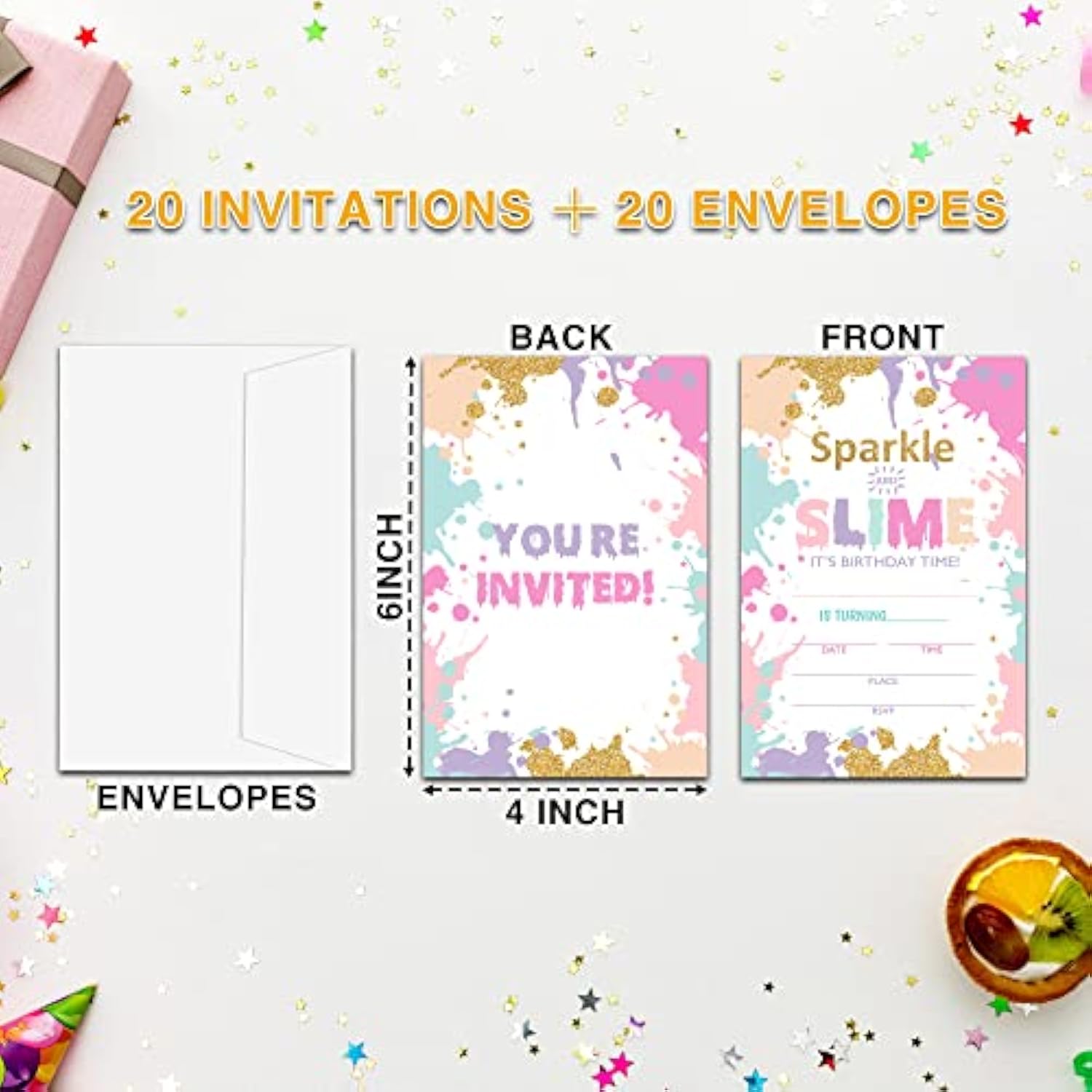 Slime Birthday Invitations For Kids, Sparkle And Slime Birthday Party Invitation Cards, Slime Party Celebration Supplies Decoration -20 Fill In Invitations With Envelopes (B16)