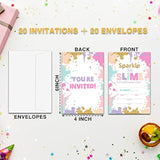 Slime Birthday Invitations For Kids, Sparkle And Slime Birthday Party Invitation Cards, Slime Party Celebration Supplies Decoration -20 Fill In Invitations With Envelopes (B16)