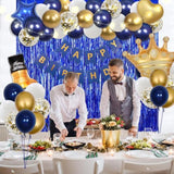 Navy Blue Birthday Decorations For Men With Happy Bithday Banner, Curtains, Bottle, Crown, Heart Star Balloons And Led Light For Birthday Party Supplies(Navy-Blue)