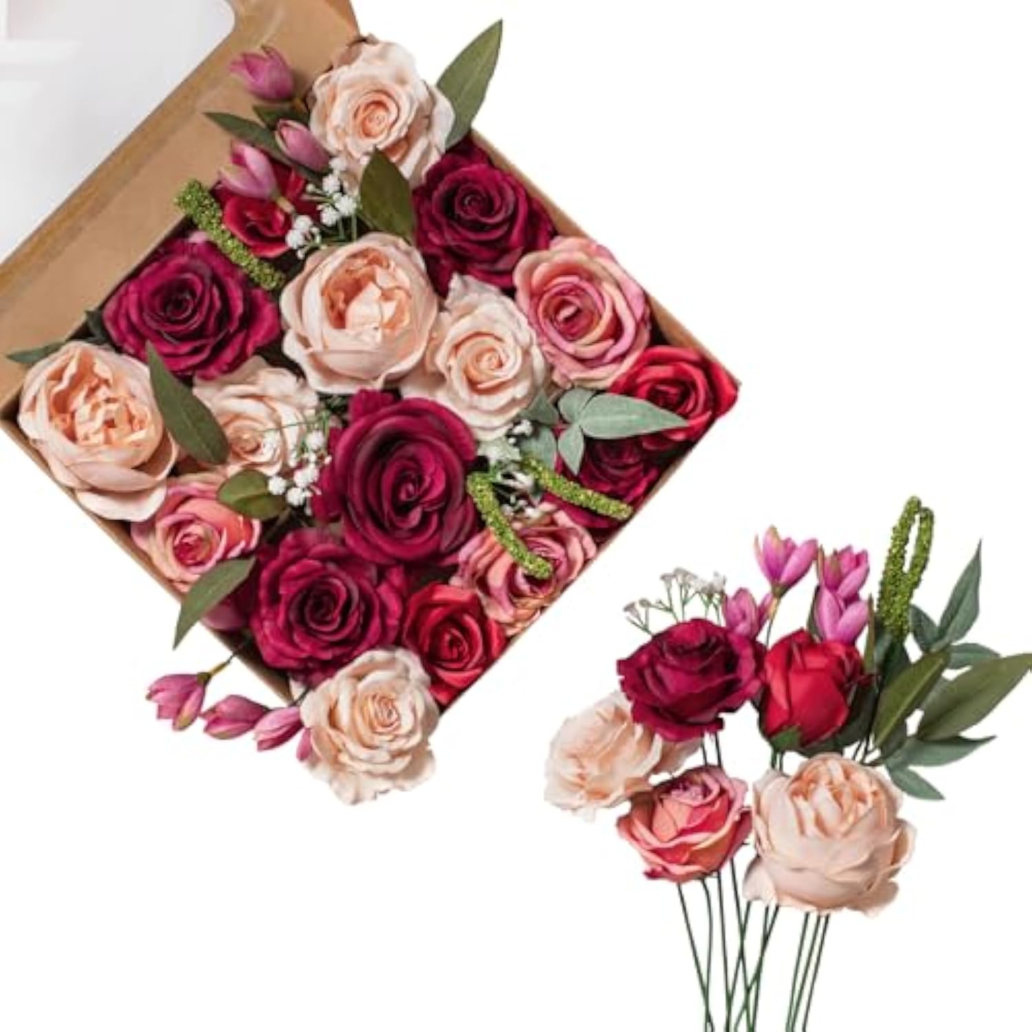 Rose Artificial Flowers Combo For Diy, Fake Red Rose Silk Flowers Greenery, Faux Flowers For Wedding Bridal Bouquet, Baby Shower, Table Centerpieces, Floral Arrangement, Party Home Decoration