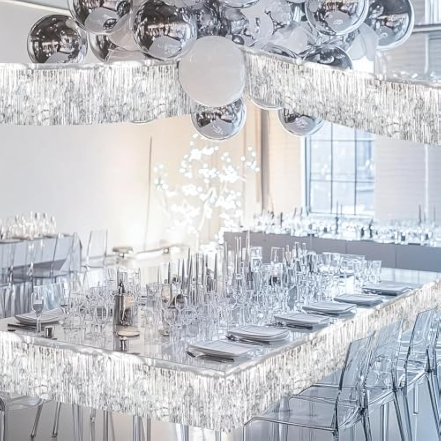 Silver Tinsel Garland - 4 Pack Icicles Strands, Metallic Foil Fringe Fashioned Silver Icicles For Party Christmas Tree Decorations, Shiny Mylar, Hang With Ornaments Decor(Each 118X11.8In)