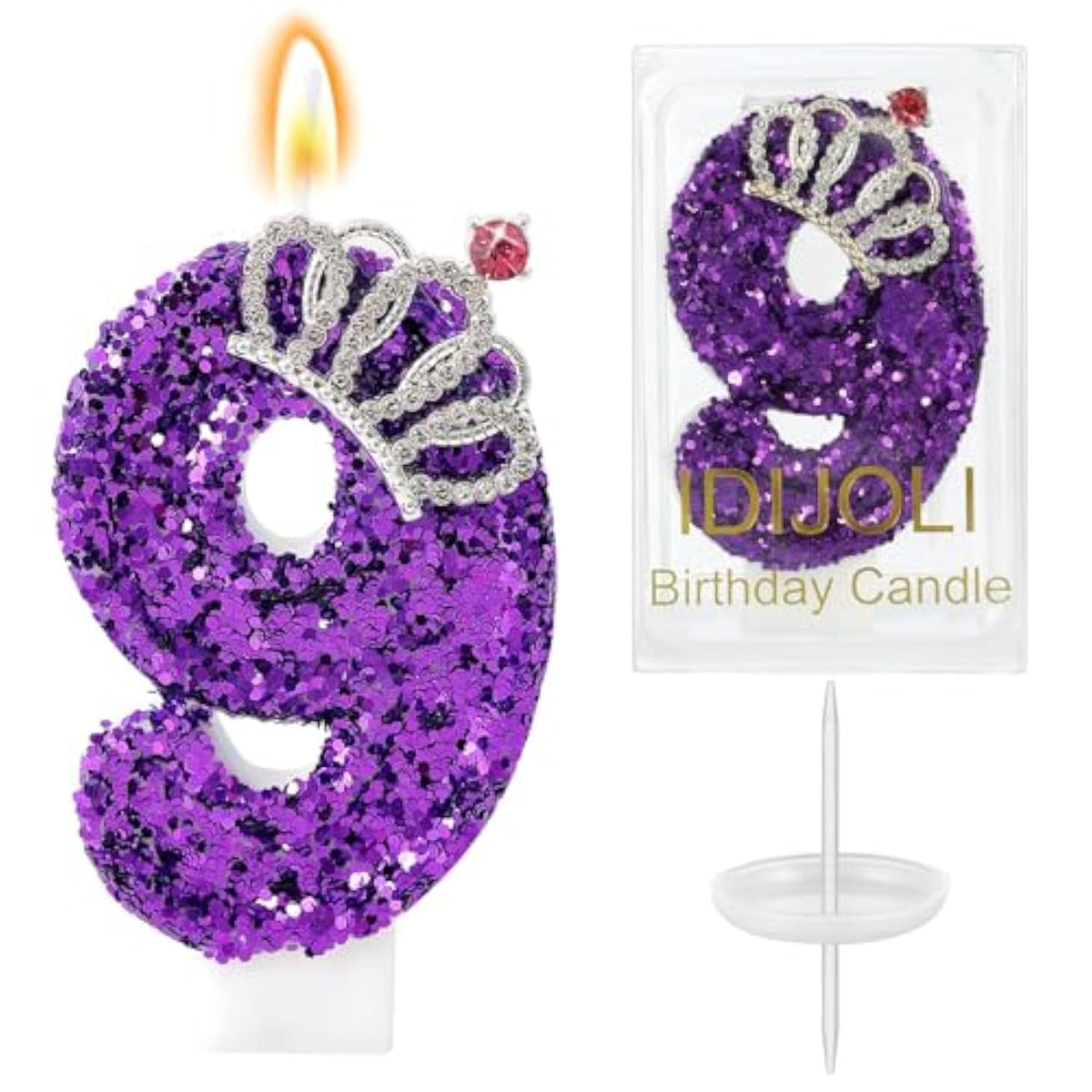 Purple Birthday Candle Crown Number 9 Candles Cake Candle,Purple Birthday Cake Topper Cupcake Decorations Party Decor For Girls And Women Anniversary Celebrations Supplies Favors