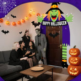 Halloween Witch Porch Banner Fabric Door Sign for Outdoor Party Photo Booth Backdrop Decor