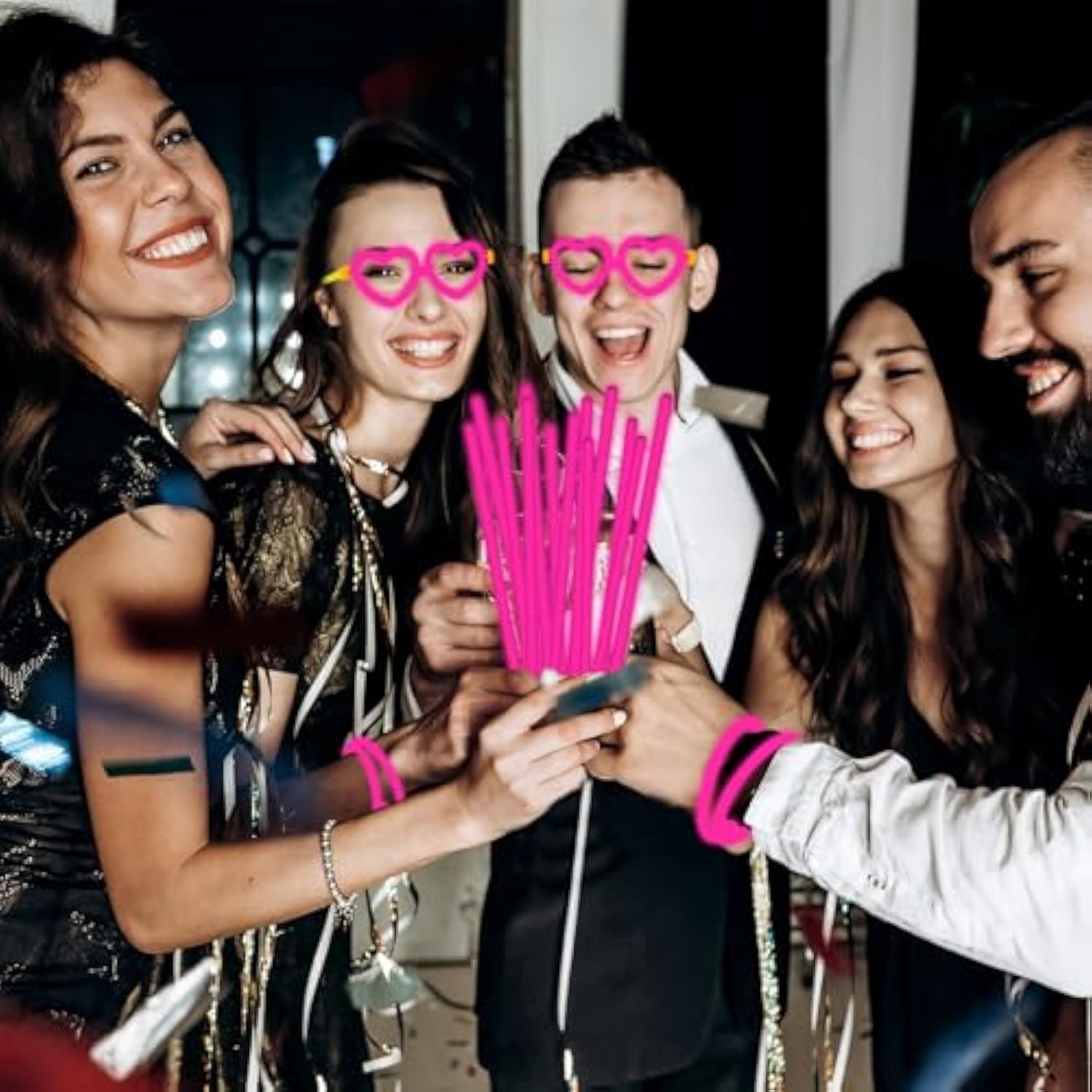 60pcs 8in Pink Glow Sticks with Connectors Heart Glasses Party Supplies