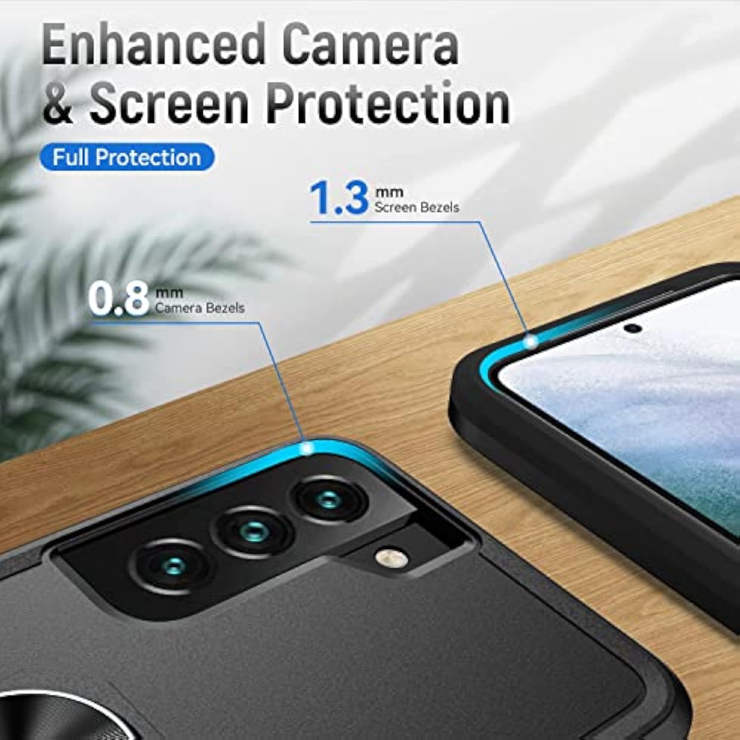 Compatible With Samsung Galaxy S22 Case With Screen Protector[Not For S22+],Heavy Duty Shockproof Full Body Phone Cover,Built In Finger Ring Stable Kickstand,2022 Black Matte