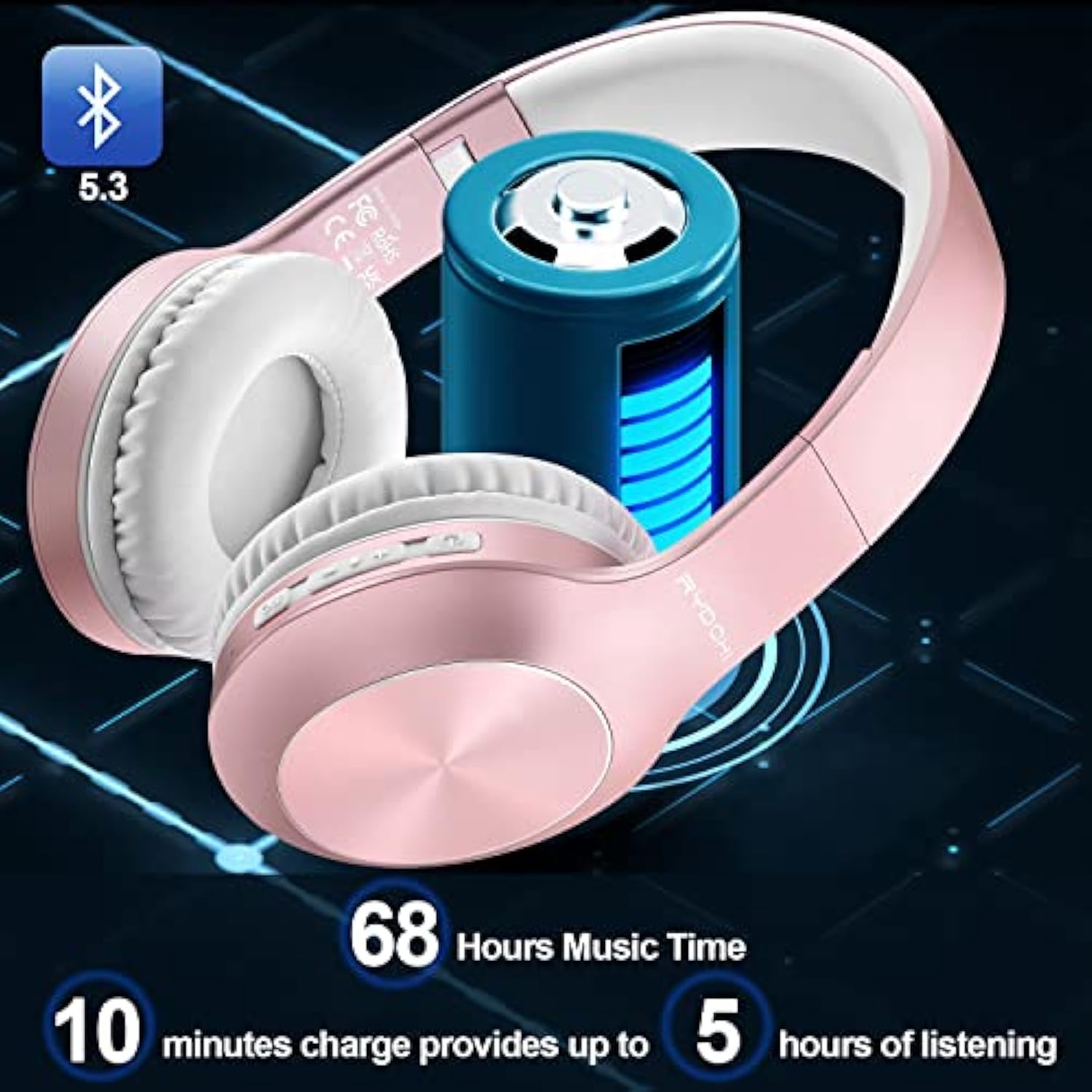 Bluetooth Headphones Over Ear, 68H Playtime And 3 Eq Music Modes Wireless Headphones With Microphone/Deep Bass, Hifi Stereo Foldable Lightweight Headset For Pc Home Travel Office (Rose Gold)