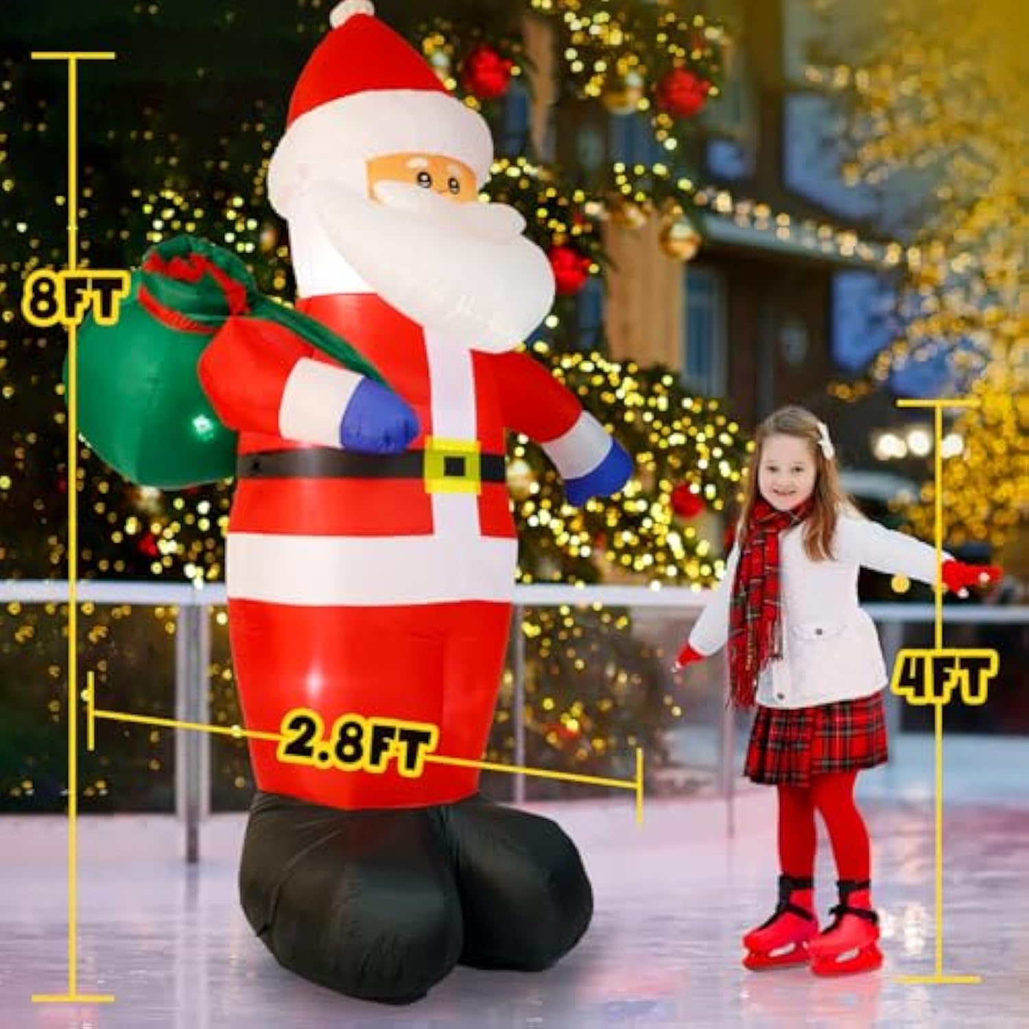 8 Ft Christmas Inflatable Santa Outdoor Decoration With Gift Bag, Giant Santa Carrying Gift Bag With Built-In Led Lights