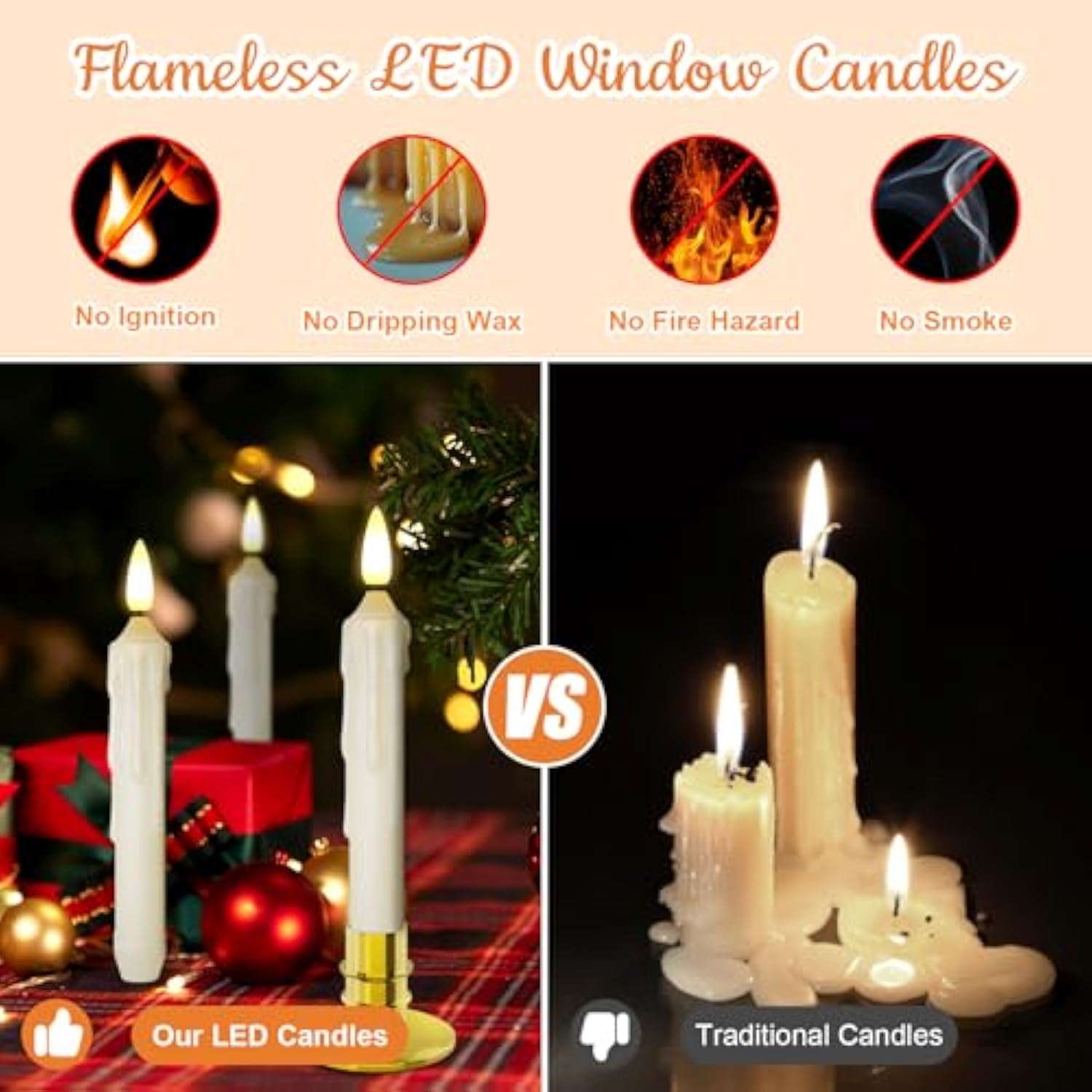 Window Candles, 12 Pack Flameless Christmas Window Candle With 2 Remote Timers, Battery Operated Window Candles With Candle Holders & Suction Cups For Christmas Decoration