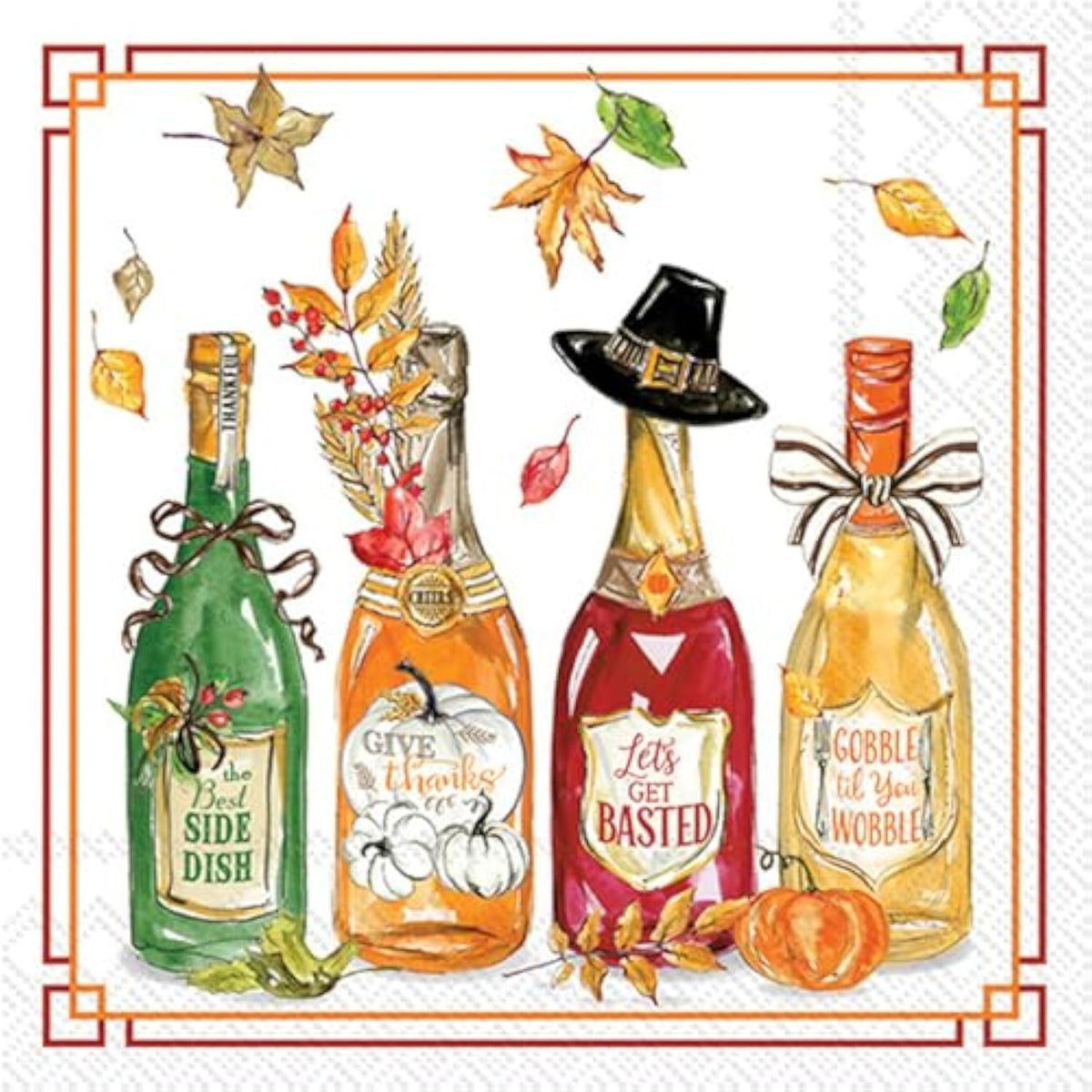 Cocktail Napkins Disposable 3-Ply Paper Party Napkin Pack, 10" X 10", Fall Bottles, 20-Count