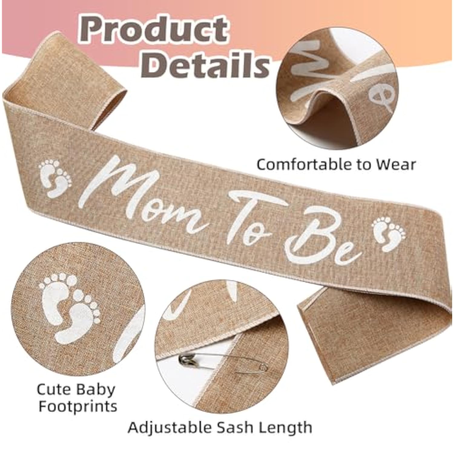 Mom To Be Sash Neutral Baby Shower Decorations, Rustic Boho Mommy To Be Sash Baby Shower Corsage Dad To Be Pin And Flower Crown, Burlap