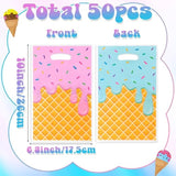 Ice Cream Party Favor Bags - 50Pcs Plastic Sweet Candy Goodie Treat Gift Bag With Handles Cute Summer Ice Cream Theme Birthday Party Supplies Baby Shower Wedding Decor