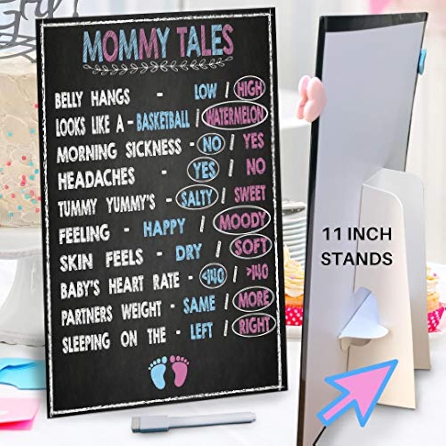 Gender Reveal Board Games 12/9" With Stand, 48 Blue And Pink Voting St