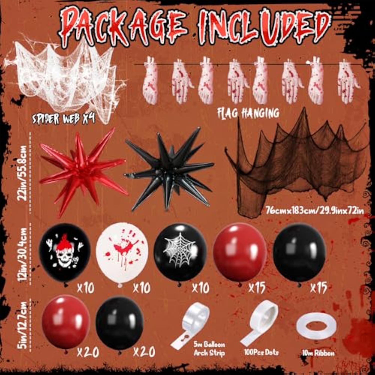 Halloween Balloon Arch Kit – Red Black White with Bloody Hand & Horror Decor