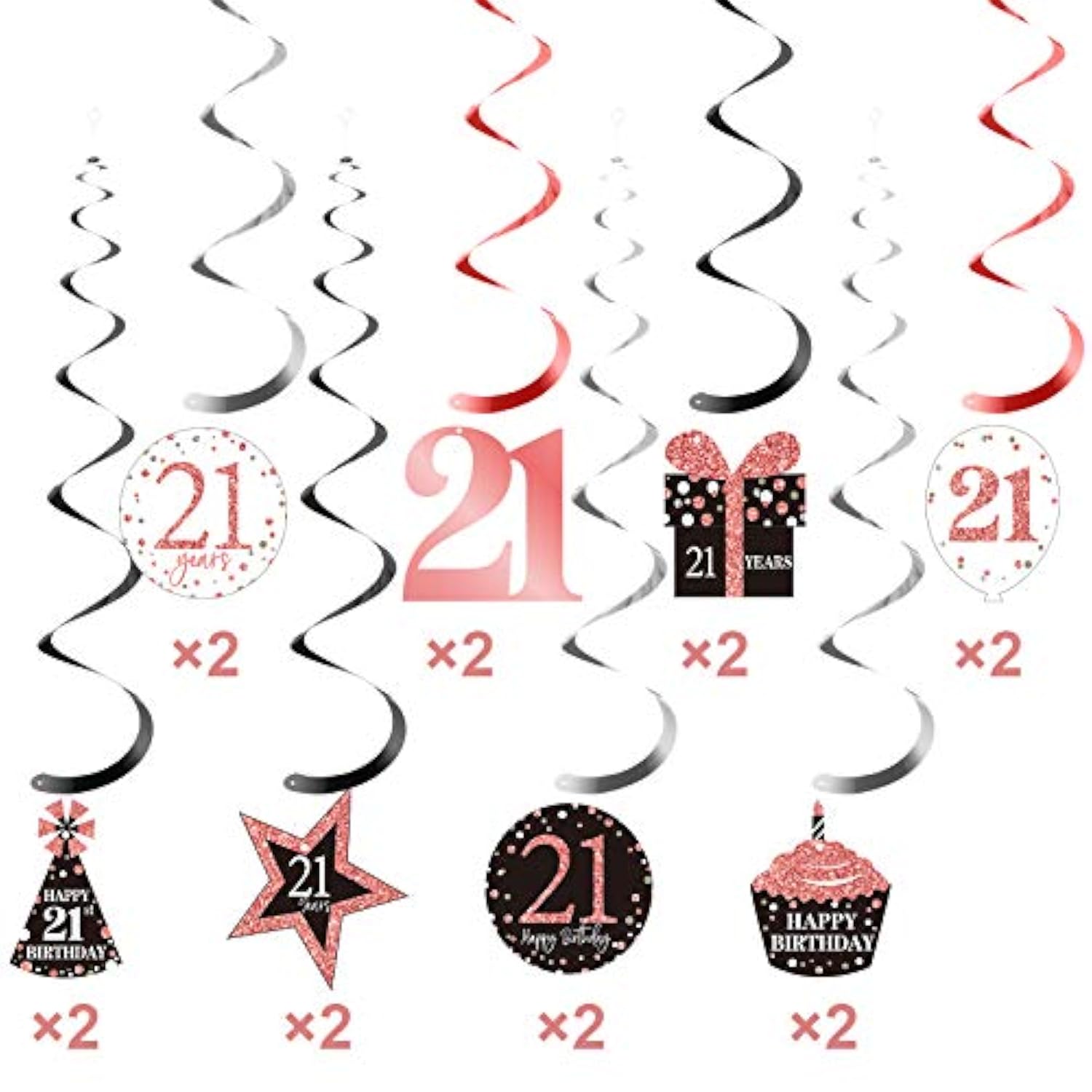 21St Birthday Party Decorations, 21St Birthday Banners Rose Gold Hanging Swirls Ceiling Decorations Shiny Foil Swirls For Party Supplies 30 Count