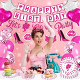 Pink Birthday Party Decorations For Girls - (Total 85Pcs) Pink Glitter Happy Birthday Banner For Her, Hanging Swirl, Foil Backdrops, Balloons, Pink Birthday Decor For 10Th 13Th 16Th 18Th 21St