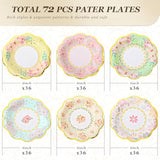 72 Pcs 6 Inch Floral Paper Plates With Gold Rim Disposable Flower Plates For Tea Party Decorations Birthday Baby Shower Wedding Bridal Supplies