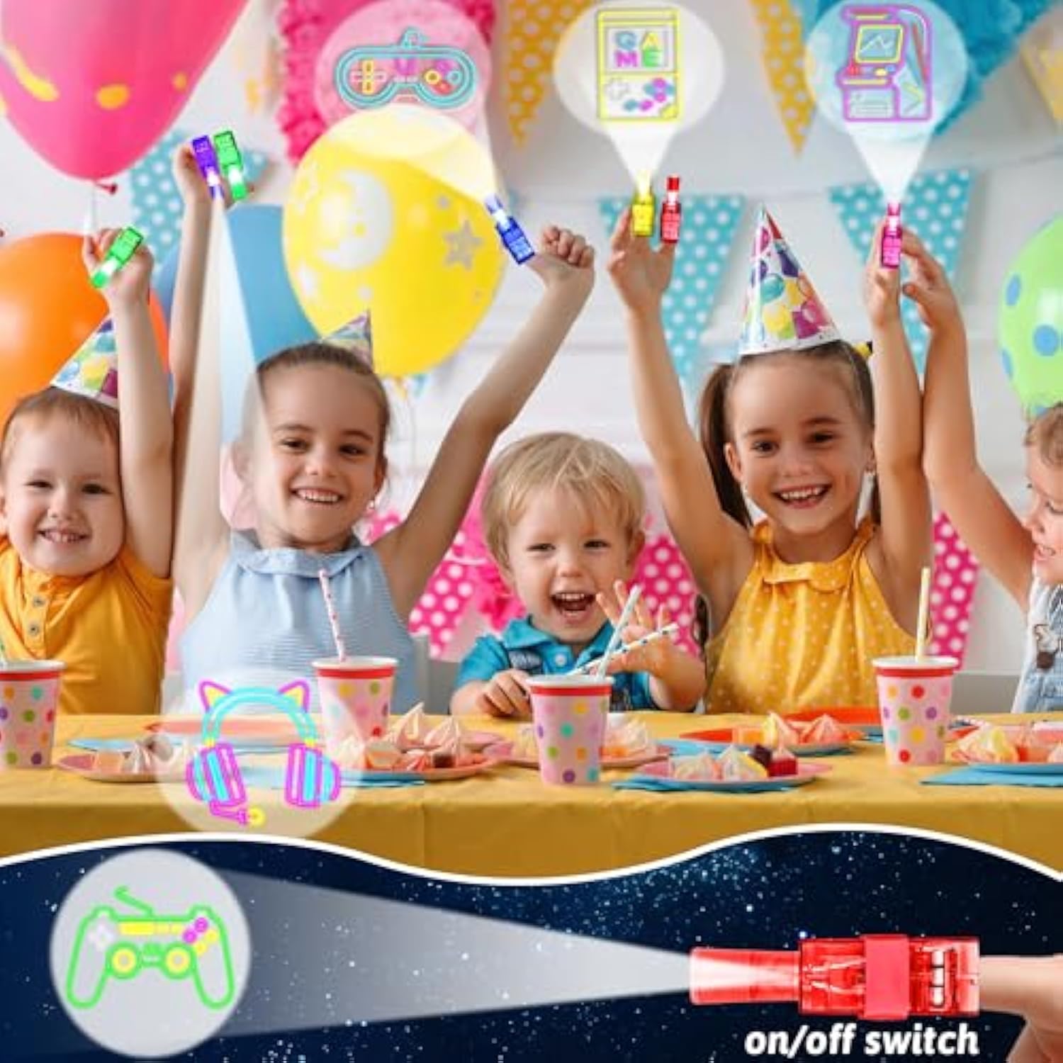 32 Pcs Video Game Party Favors Finger Lights, Gamer Neon Glow In The Dark Light Up Party Supplies Gaming Toys Bulk For Kids Boy Girl Birthday Gifts Goodie Bags Stuffers Back To School Classroom Prizes