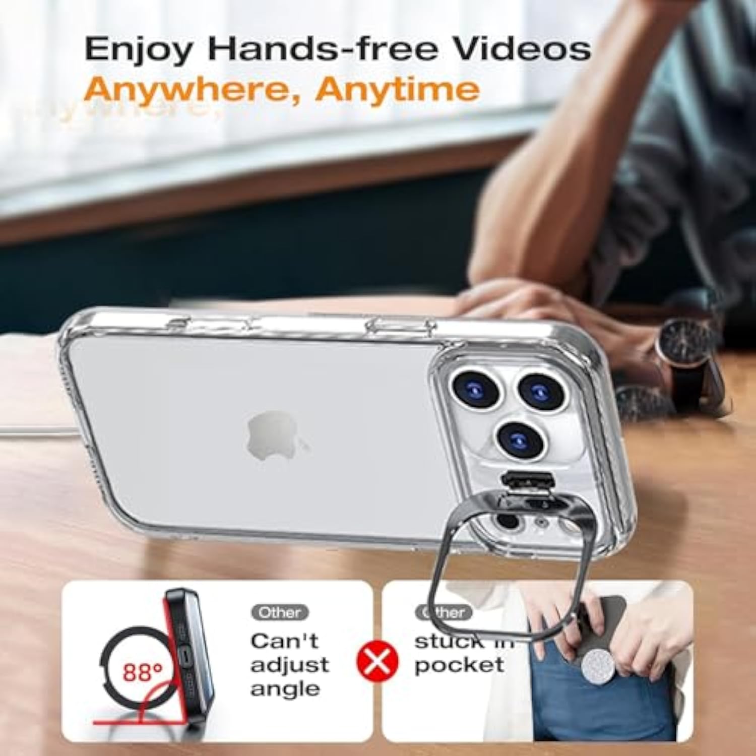 No Back Bumper Case With Stand For Iphone 17 Pro Compatible With Magsafe, Built-In Camera Stash Kickstand, Backless Design Edge Frame Fast Heat Dissipation Slim Thin For Iphone 17 Pro (Clear)