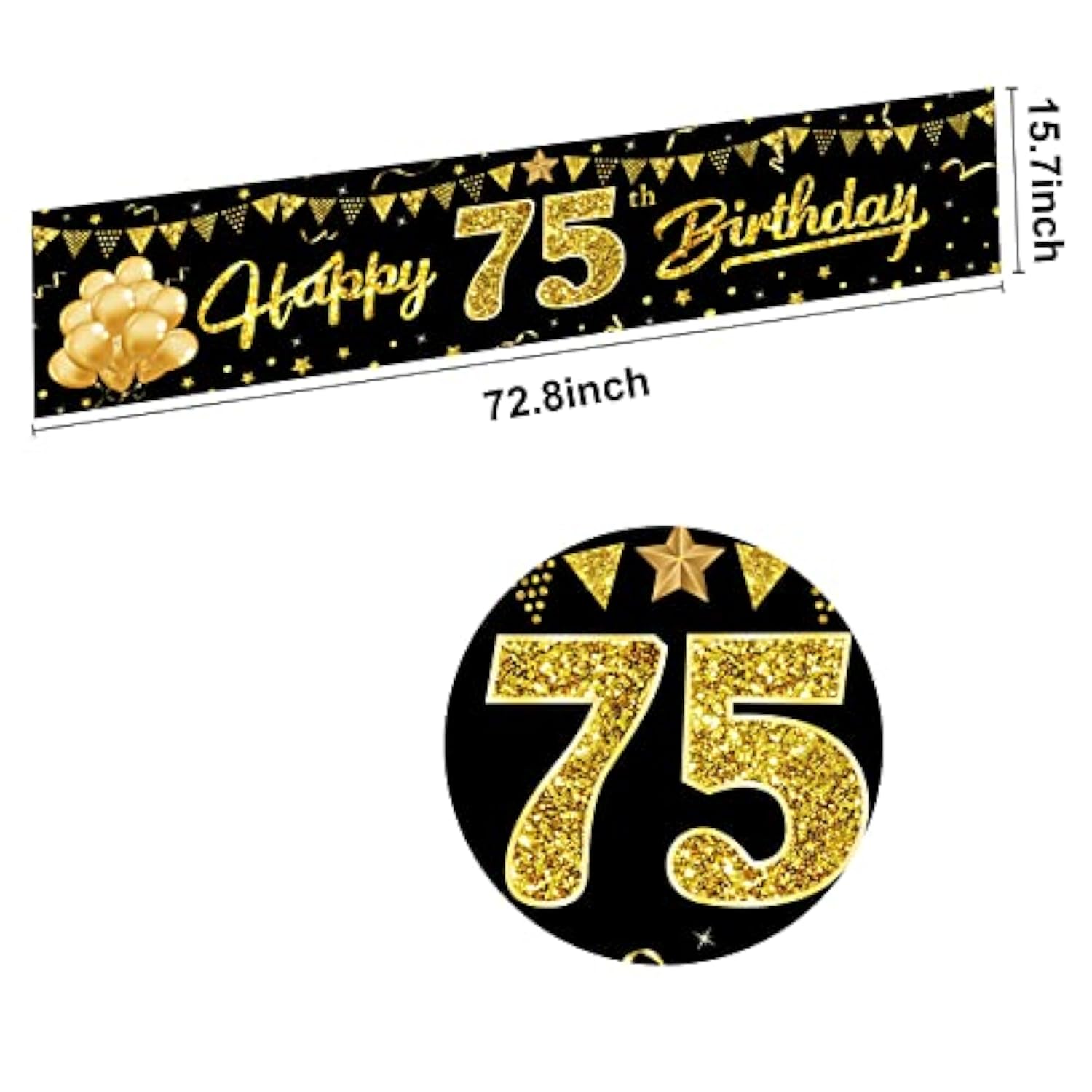 Happy 75Th Birthday Banner Decorations For Men Women, Black Gold 75 Yard Sign Party Supplies, 75 Year Old Bday Photo Background Outdoor Indoor