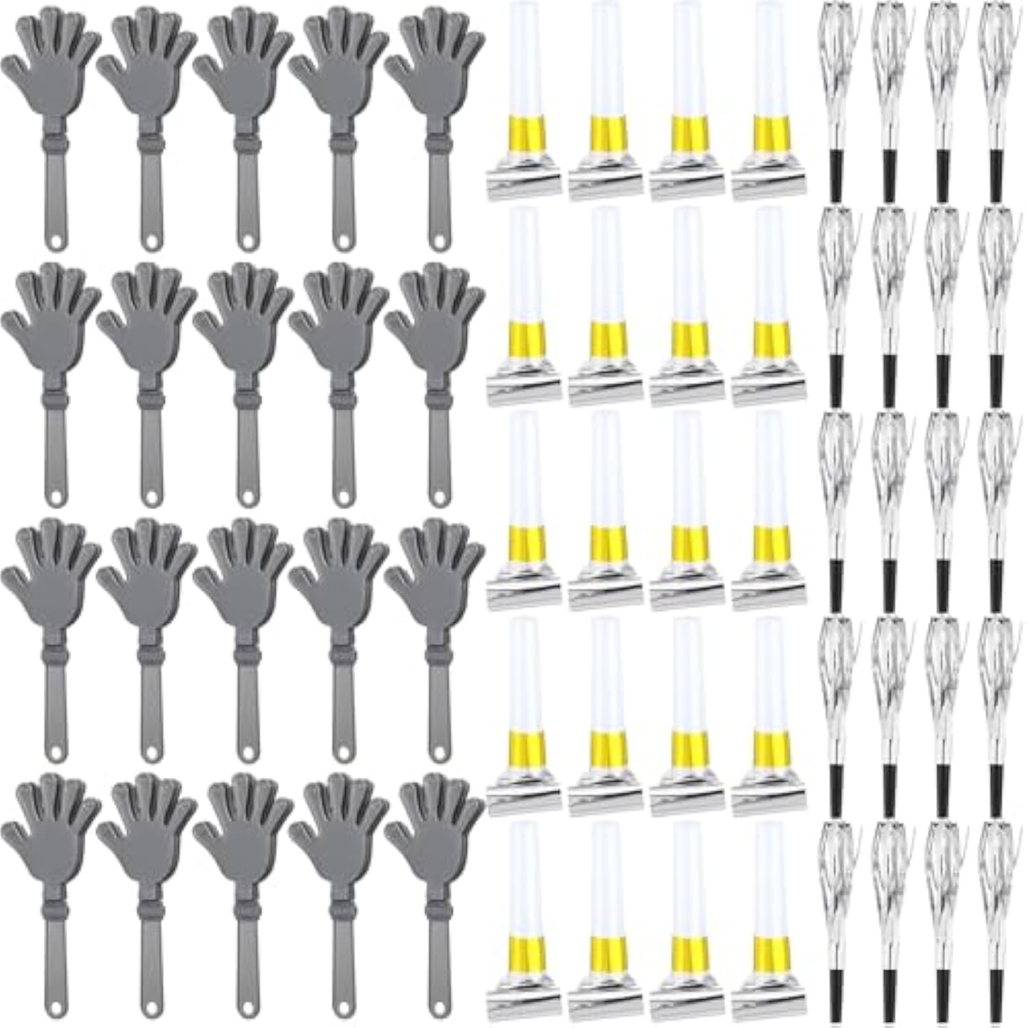 60 Pcs Silver New Year Party Noisemakers Kit 2026