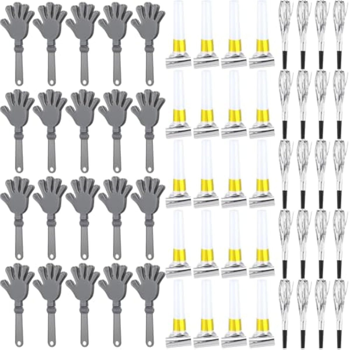 60 Pcs Silver New Year Party Noisemakers Kit 2026