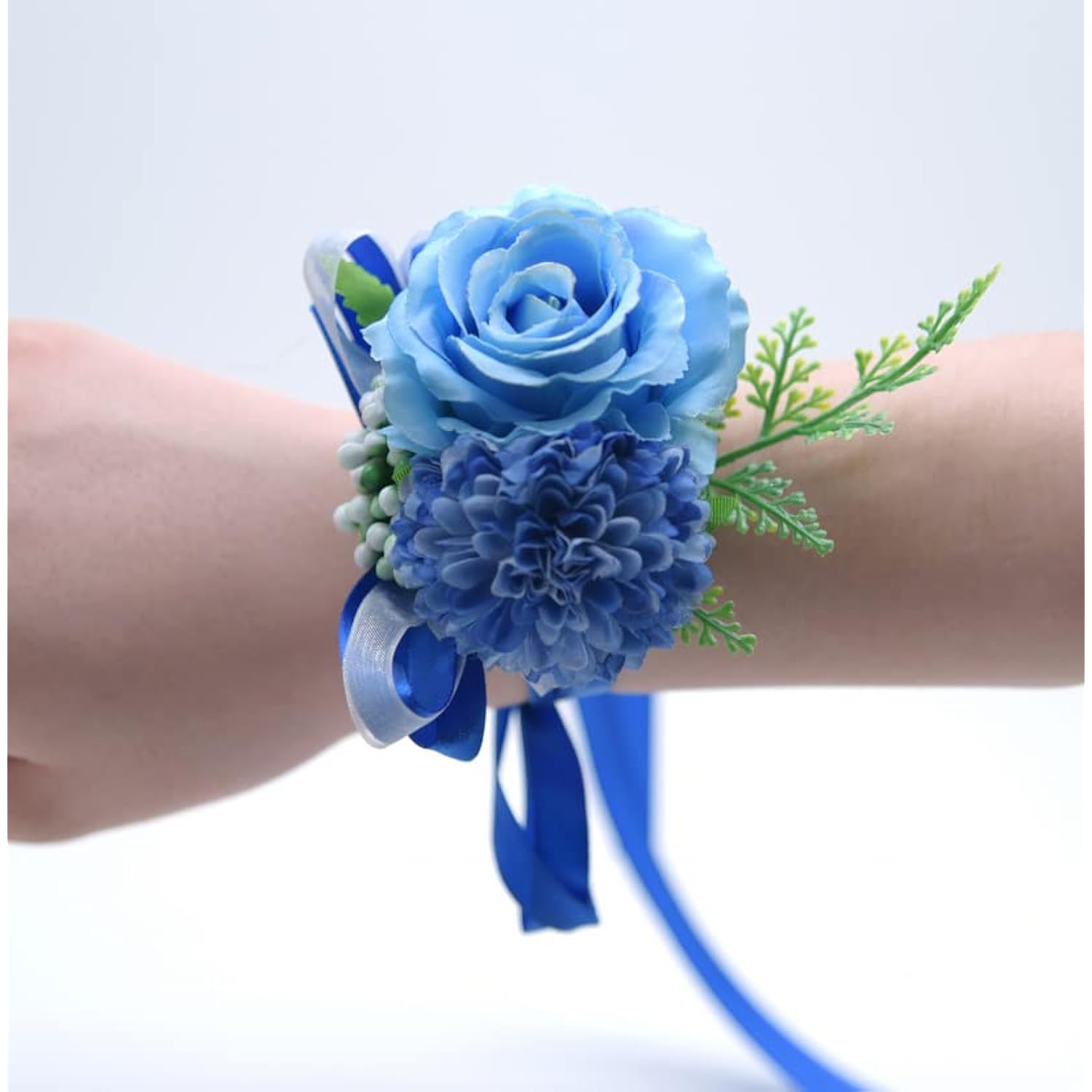 Rose Flower Corsage And Boutonniere Set 2,Handmade Silk Flowers Corsage Wristlet Wedding Accessories For Brides,Bridal Shower Gifts For Prom Party Homecoming Bridesmaid Wedding Ornament (Royal Blue)