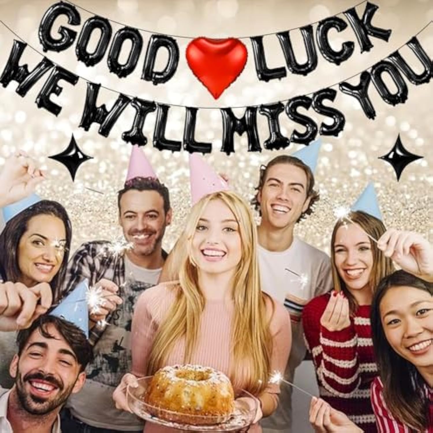 Good Luck We Will Miss You Black 16In Letter Balloons Star Heart Farewell Decor