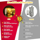 Christmas Decorations, 2.5Inch X 33Ft 100 Led Christmas Tree Ribbon Lights With Remote Control, Battery Operated & Usb P