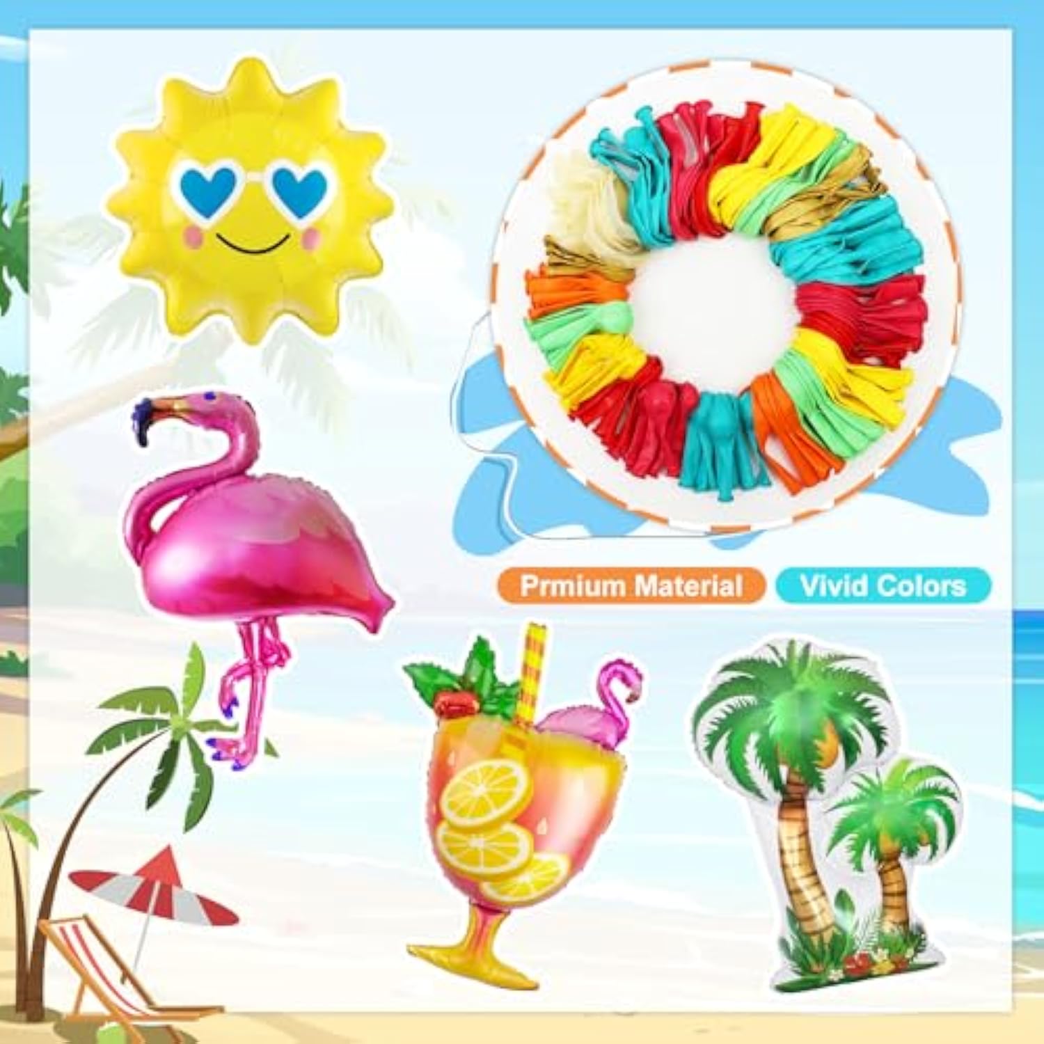 168-Piece Tropical Balloon Arch Kit Luau Flamingo Beach Party Decorations
