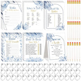 331 Pcs Bridal Shower Games Supplies, 5 Sets 250 Pcs Wedding Games Cards 1 Put A Ring On It Bridal Shower Games With 60 Pcs Rings And 20 Pcs Pencils(Blue Floral Style)