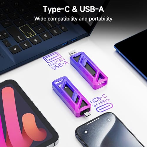 Flash Drive 2Tb, Up To 2050Mb/S Usb 3.2 Gen2×2, With Usb A + Type C, 2-In-1 Usb Memory Stick Thumb Drive For Iphone/Android/Windows/Macpc/Laptops, Ff958