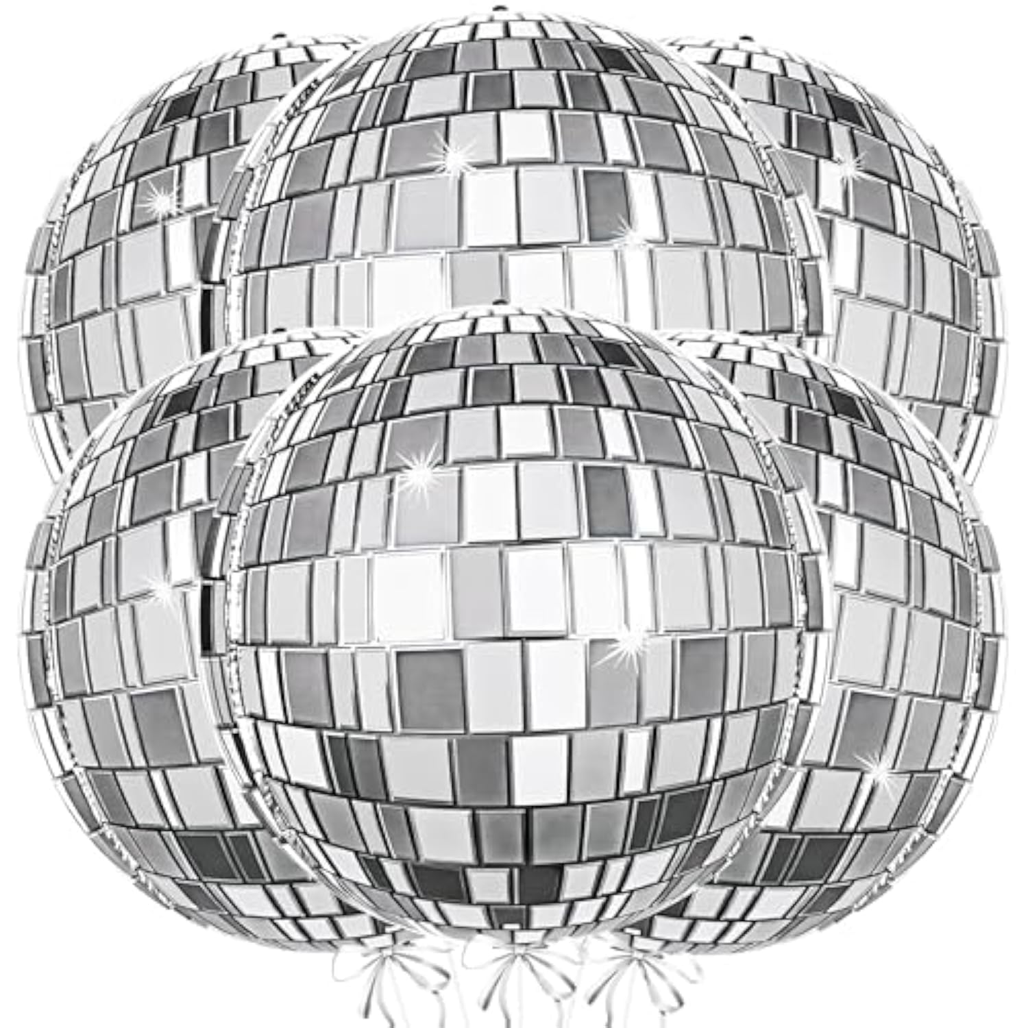 Silver Disco Ball Balloons, 6Pcs 22Inch 4D Metallic Silver Round Foil Balloon With Straw For Disco Party Decorations New Year Eve, Bachelorette, Birthday, Christmas, 70S 80S 90S Retro Party Supplies