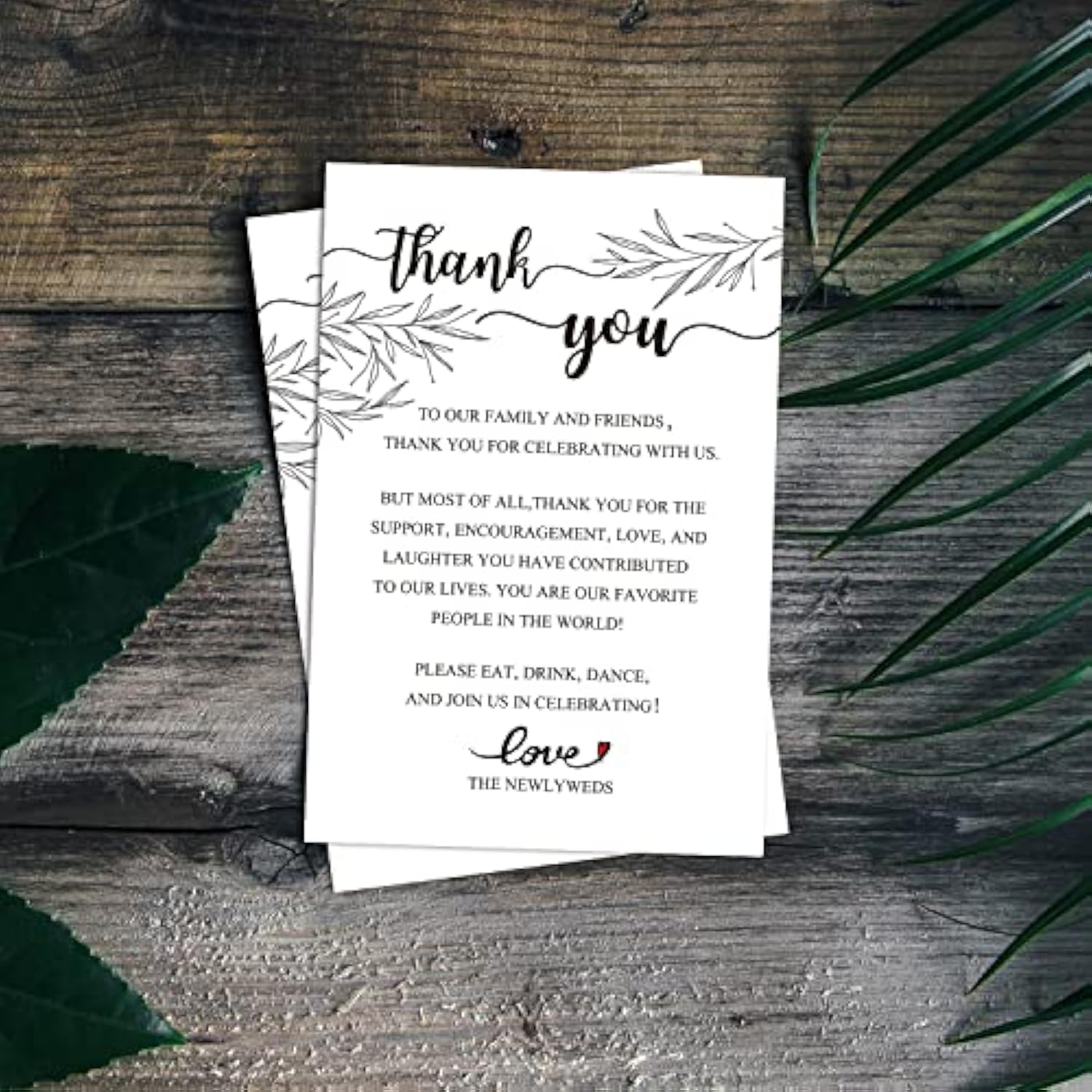50 Wedding Thank You Place Setting Cards, Wedding Reception Thank You Cards, Table Centerpieces And Wedding Decorations, Bridal, Engagement, Anniversary, 4X6"
