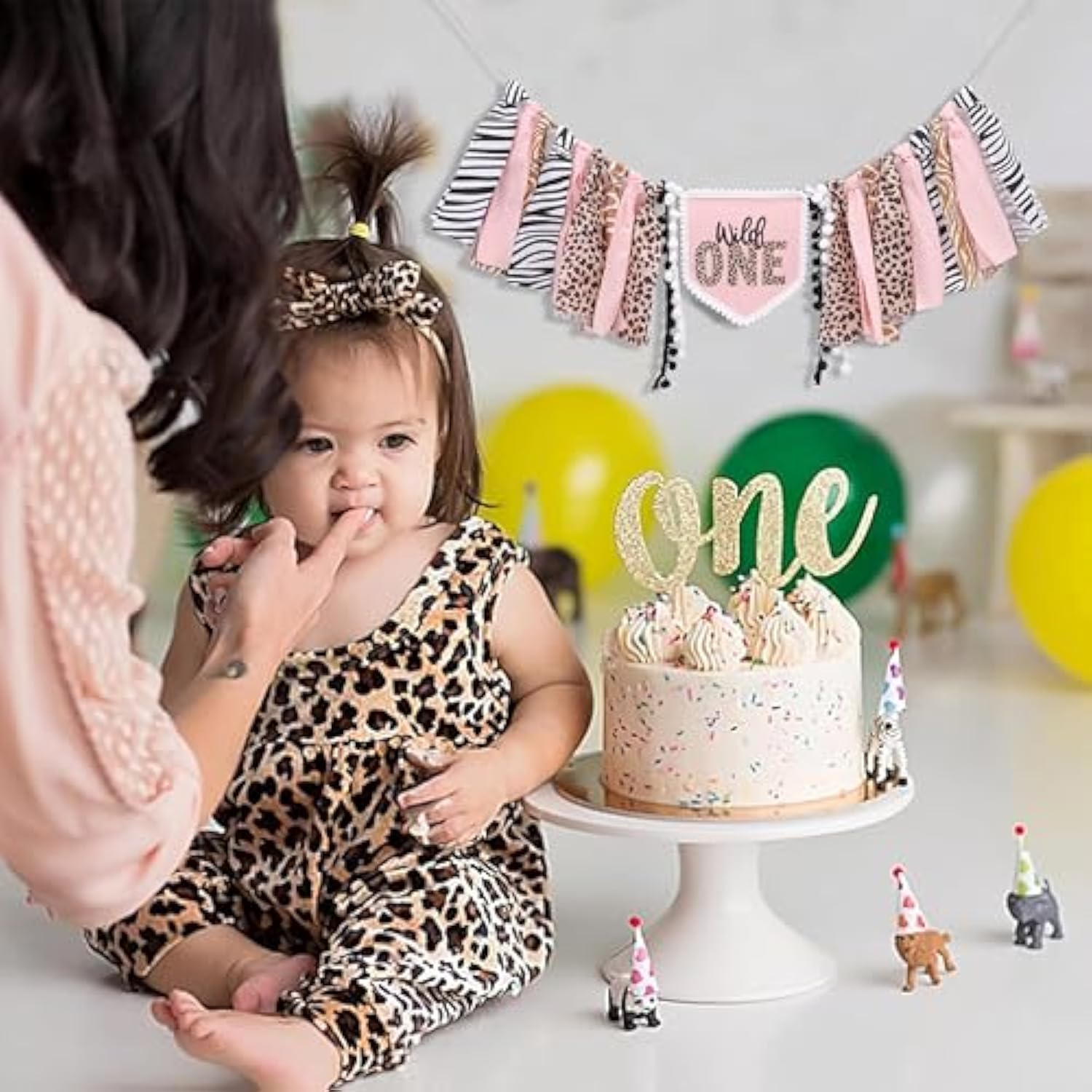 Girls Leopard Print High Chair Banner - Wild One High Chair Decors, Pink Jungle Party Cheetah One Year Birthday Decorations, Girls First Year Animal Banners