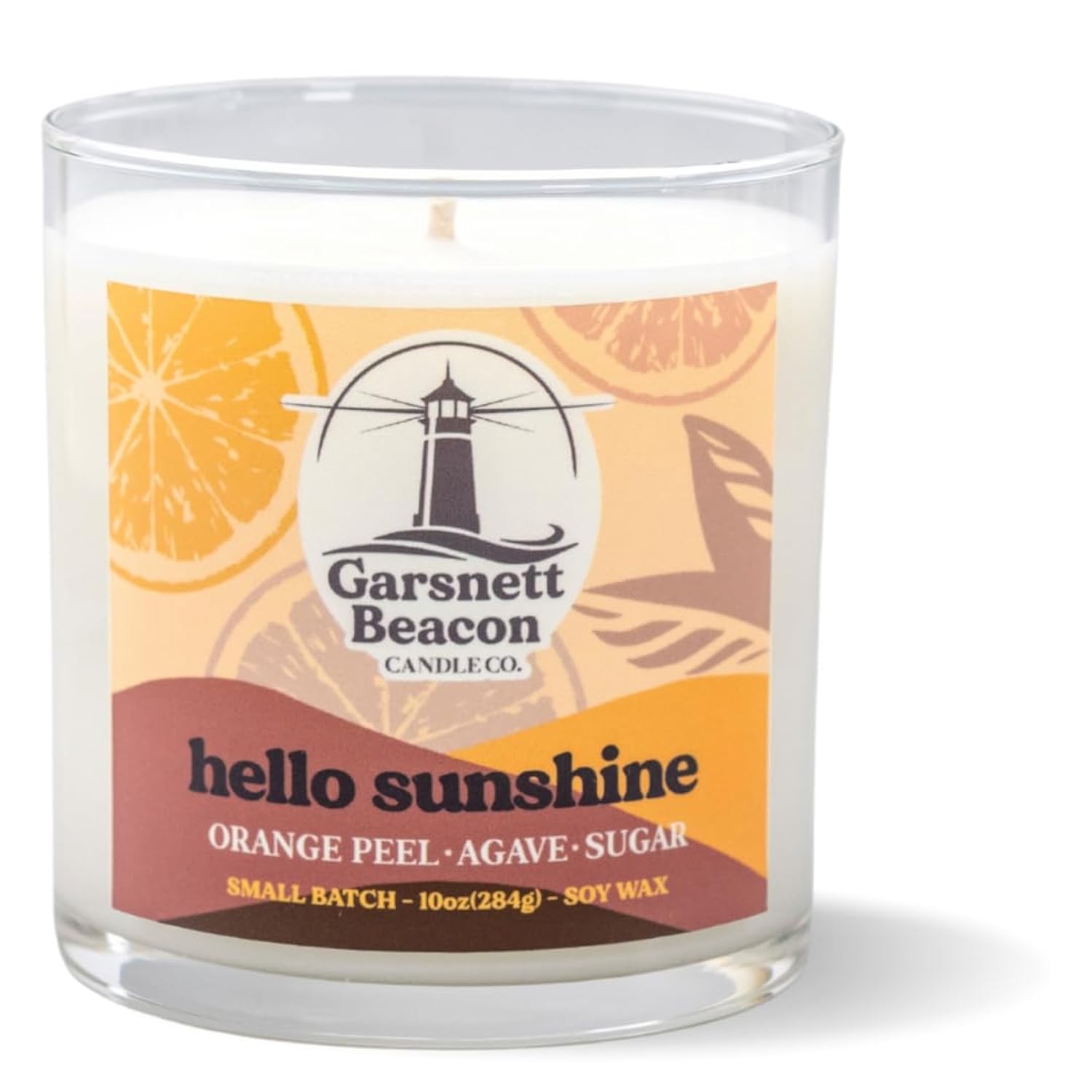 Hello Sunshine Soy Candle | Orange Peel, Agave, Sugar Scented Candle | Great For Home, Office | 100% Natural Soy Wax - 60+ Hour Burn Time | Handcrafted In The Usa By