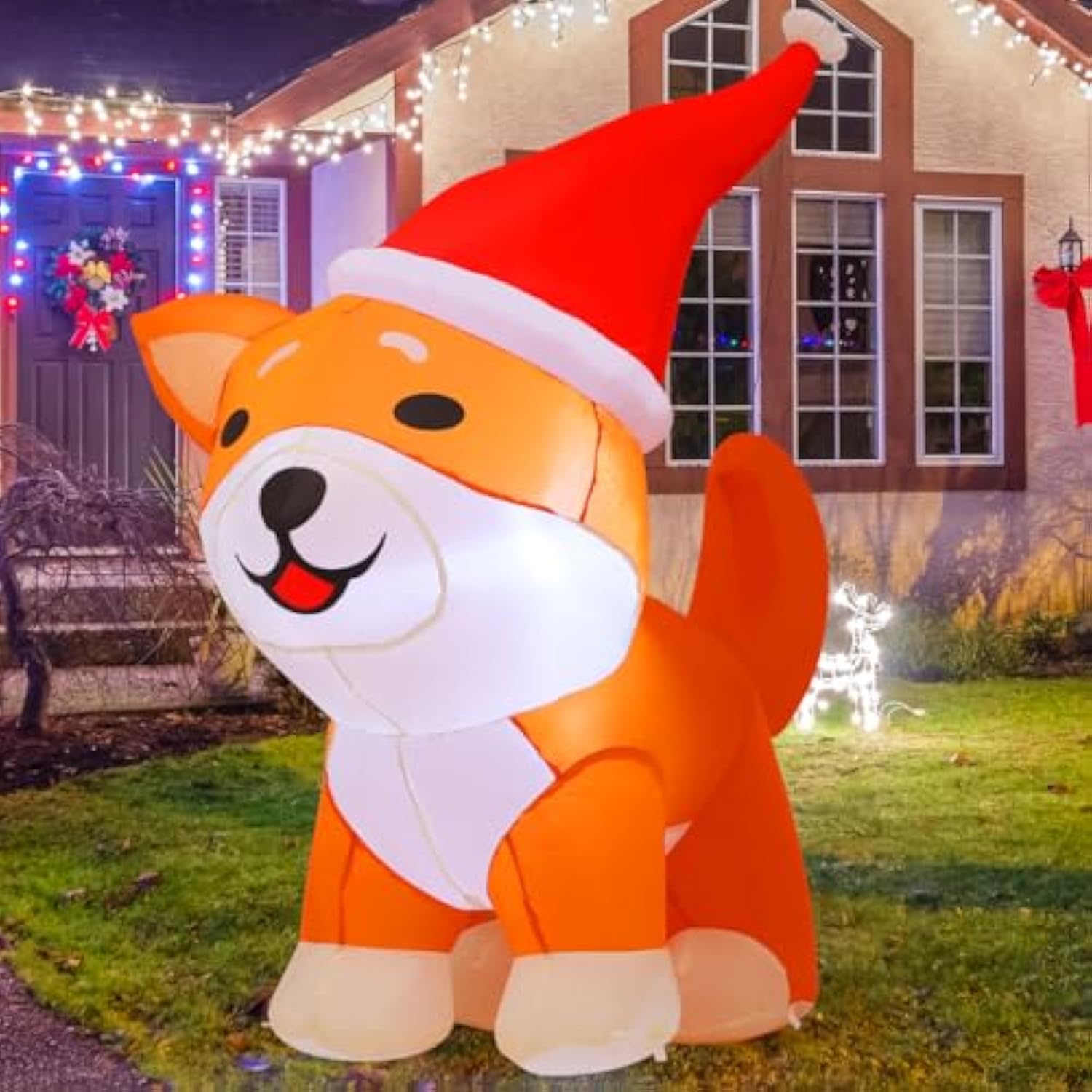 4Ft Christmas Inflatables Outdoor Decorations Blow Up Dog Built-In Leds For Christmas Indoor Outdoor Yard Lawn Garden De