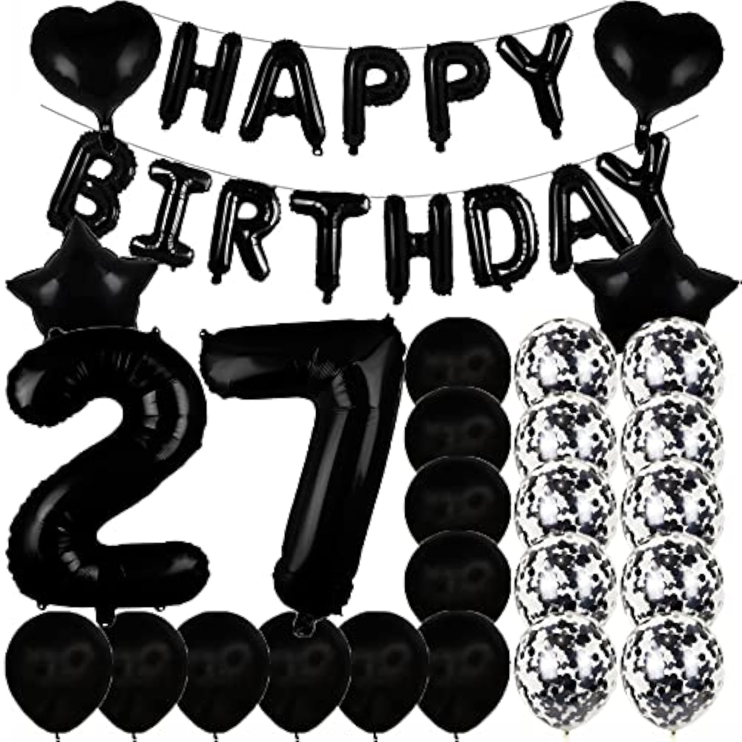 Sweet 27Th Birthday Decorations Party Supplies,Black Number 27 Balloons,27Th Foil Mylar Balloons Latex Balloon Decoration,Great 27Th Birthday For Girls,Women,Men,Photo Props