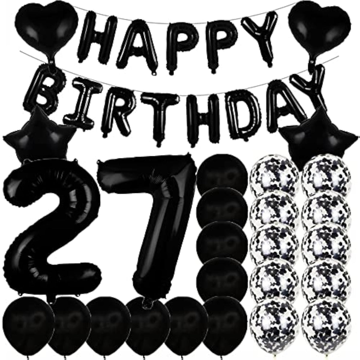 Sweet 27Th Birthday Decorations Party Supplies,Black Number 27 Balloons,27Th Foil Mylar Balloons Latex Balloon Decoration,Great 27Th Birthday For Girls,Women,Men,Photo Props