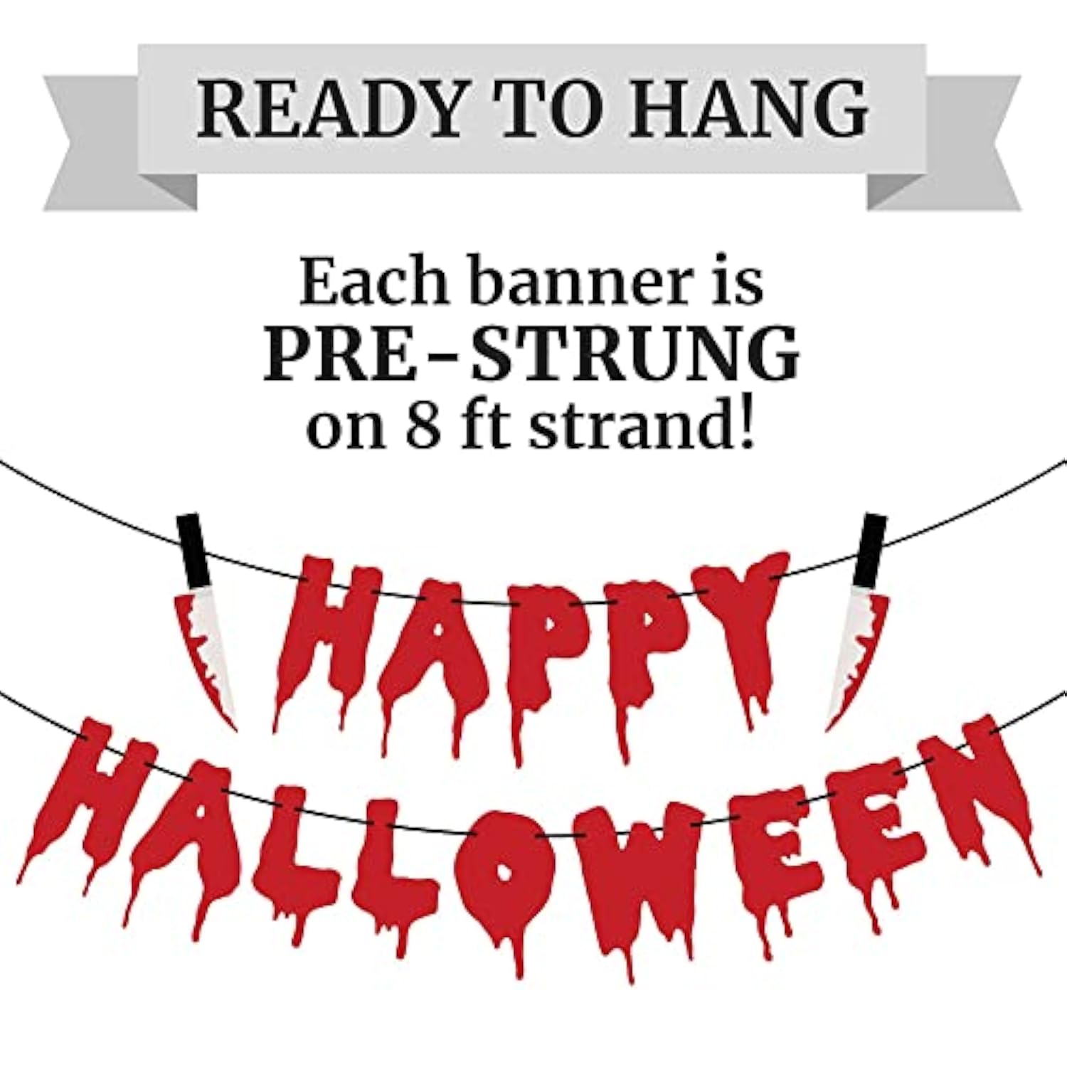 Pre Strung Happy Halloween Banner 8ft Garland Scary Killer Party Decor