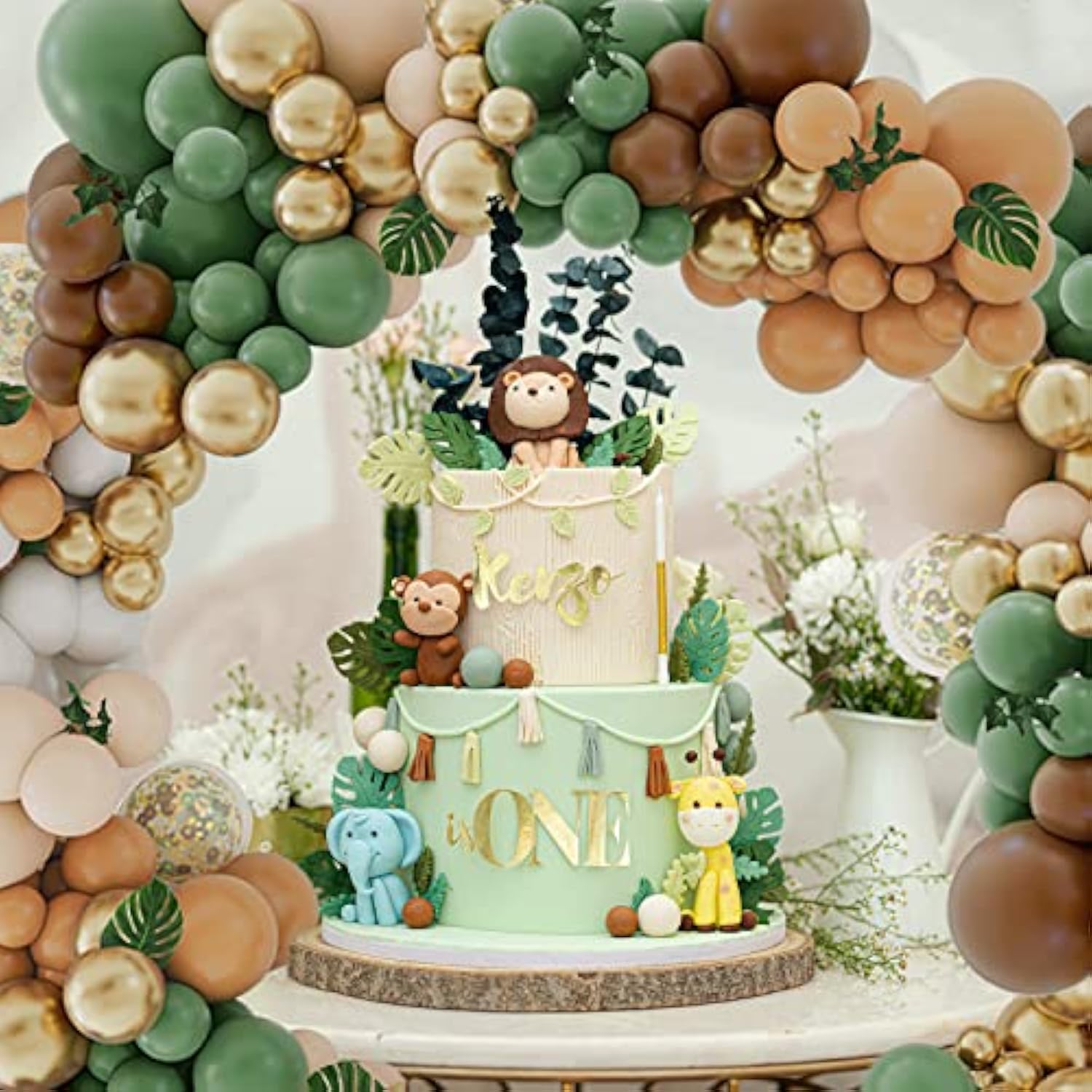 142PCS Sage Green & Brown Balloon Arch Kit for Jungle, Safari, Woodland Decor