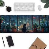 Black Cat Mouse Pad?Green Plants Gaming Keyboard Mat?Laptop Computer Protector With Non-Slip Rubber Base?Large Extended Mousepads Gifts For Desk Office Home?Deskmat Decor 31.5" X 11.8"
