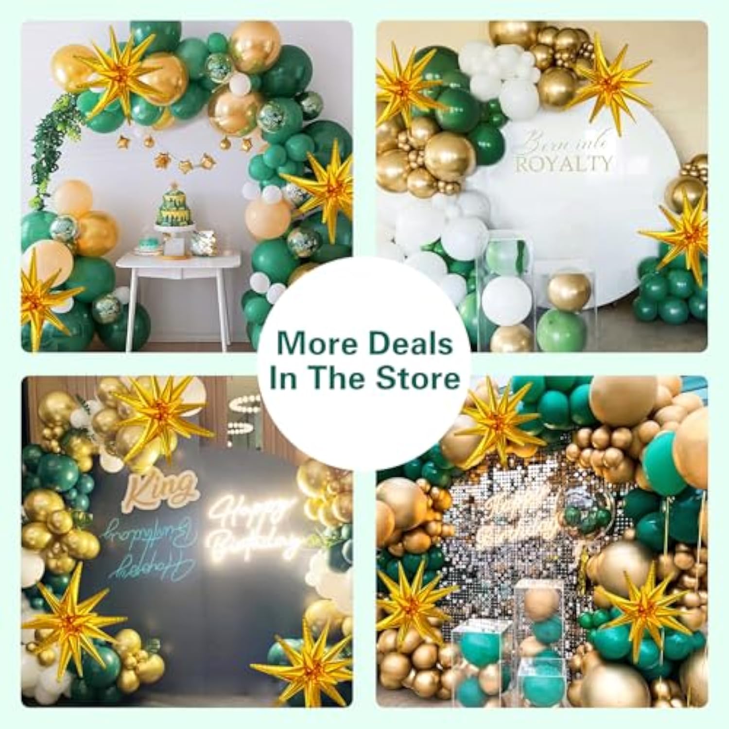 137Pcs Green And Gold Balloons Garland Arch Kit With Stars - 5 10 12 18 Inch Dark Green Gold Confetti Latex Balloons For Birthday Baby Shower Emerald Green Jungle Party Decorations